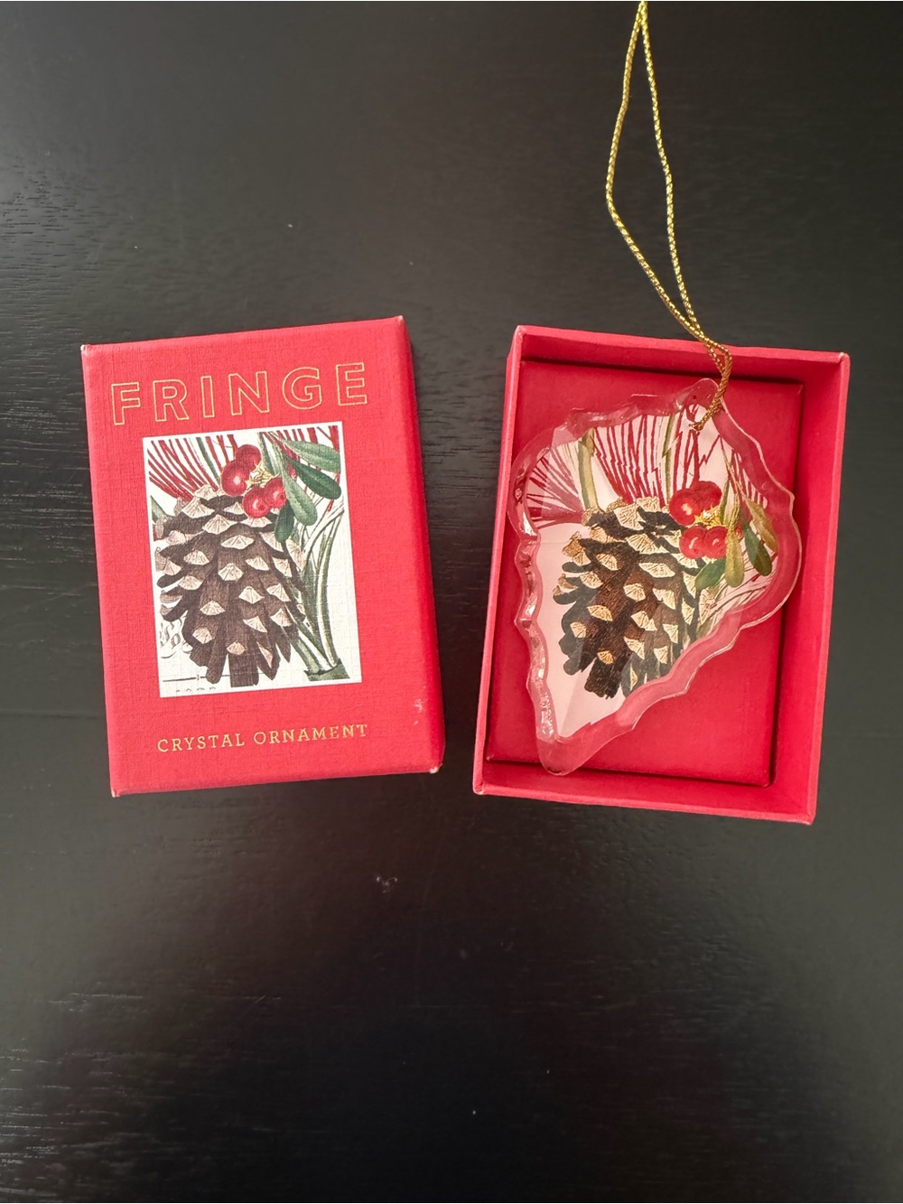 Fringe Studio Red Pinecone Crystal Ornament with Gold Cord